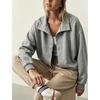 Women’s Bomber Jacket Oversized Windbreaker Funnel Neck Cropped Coat(Grey)