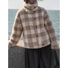 Women’s Buffalo Plaid Sherpa Fleece Jackets Funnel Neck Warm Coat(Beige)