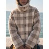 Women’s Buffalo Plaid Sherpa Fleece Jackets Funnel Neck Warm Coat(Beige)
