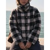Women’s Buffalo Plaid Sherpa Fleece Jackets Funnel Neck Warm Coat(Black)