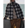 Women’s Buffalo Plaid Sherpa Fleece Jackets Funnel Neck Warm Coat(Black)