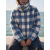 Women’s Buffalo Plaid Sherpa Fleece Jackets Funnel Neck Warm Coat(Blue)