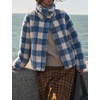 Women’s Buffalo Plaid Sherpa Fleece Jackets Funnel Neck Warm Coat(Blue)
