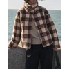 Women’s Buffalo Plaid Sherpa Fleece Jackets Funnel Neck Warm Coat(Coffee)