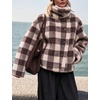 Women’s Buffalo Plaid Sherpa Fleece Jackets Funnel Neck Warm Coat(Coffee)