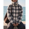 Women’s Buffalo Plaid Sherpa Fleece Jackets Funnel Neck Warm Coat(Grey)