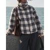 Women’s Buffalo Plaid Sherpa Fleece Jackets Funnel Neck Warm Coat(Grey)
