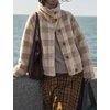 Women’s Buffalo Plaid Sherpa Fleece Jackets Funnel Neck Warm Coat(Khaki)