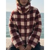 Women’s Buffalo Plaid Sherpa Fleece Jackets Funnel Neck Warm Coat(Wine)