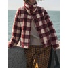 Women’s Buffalo Plaid Sherpa Fleece Jackets Funnel Neck Warm Coat(Wine)