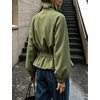 Women’s Casual Striped Jacket Stand Collar Button Down Cropped Coat(Armygreen)