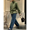 Women’s Casual Striped Jacket Stand Collar Button Down Cropped Coat(Armygreen)