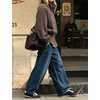 Women’s Casual Striped Jacket Stand Collar Button Down Cropped Coat(Coffee)