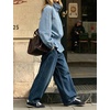 Women’s Casual Striped Jacket Stand Collar Button Down Cropped Coat(Dustyblue)