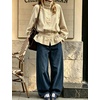 Women’s Casual Striped Jacket Stand Collar Button Down Cropped Coat(Khaki)