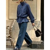 Women’s Casual Striped Jacket Stand Collar Button Down Cropped Coat(Navy)