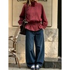 Women’s Casual Striped Jacket Stand Collar Button Down Cropped Coat(Red)