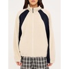 Women’s Color Block Fleece Jacket Stand Collar Zip Up Track Coat(Apricot)