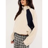 Women’s Color Block Fleece Jacket Stand Collar Zip Up Track Coat(Apricot)