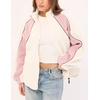Women’s Color Block Fleece Jacket Stand Collar Zip Up Track Coat(Beige)