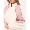 Women’s Color Block Fleece Jacket Stand Collar Zip Up Track Coat(Beige)