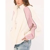 Women’s Color Block Fleece Jacket Stand Collar Zip Up Track Coat(Beige)