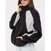 Women’s Color Block Fleece Jacket Stand Collar Zip Up Track Coat(Black)