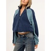 Women’s Color Block Fleece Jacket Stand Collar Zip Up Track Coat(Darkblue)