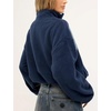 Women’s Color Block Fleece Jacket Stand Collar Zip Up Track Coat(Darkblue)