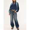 Women’s Color Block Fleece Jacket Stand Collar Zip Up Track Coat(Darkblue)