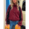 Women’s Color Block Fleece Jacket Stand Collar Zip Up Track Coat(Wine)