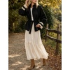 Women’s Cropped Trench Coat Casual Jacket Lace Cuff Belted Waist(Black)