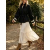Women’s Cropped Trench Coat Casual Jacket Lace Cuff Belted Waist(Black)