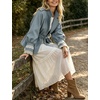 Women’s Cropped Trench Coat Casual Jacket Lace Cuff Belted Waist(Bluegrey)