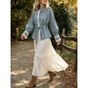 Women’s Cropped Trench Coat Casual Jacket Lace Cuff Belted Waist(Bluegrey)