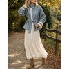 Women’s Cropped Trench Coat Casual Jacket Lace Cuff Belted Waist(Bluegrey)
