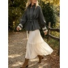 Women’s Cropped Trench Coat Casual Jacket Lace Cuff Belted Waist(Grey)