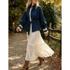 Women’s Cropped Trench Coat Casual Jacket Lace Cuff Belted Waist(Navy)