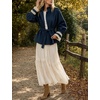 Women’s Cropped Trench Coat Casual Jacket Lace Cuff Belted Waist(Navy)