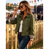 Women’s Cropped Trench Jacket Button Down Plaid Lined Coat(Armygreen)