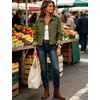 Women’s Cropped Trench Jacket Button Down Plaid Lined Coat(Armygreen)