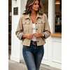 Women’s Cropped Trench Jacket Button Down Plaid Lined Coat(Khaki)