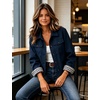 Women’s Cropped Trench Jacket Button Down Plaid Lined Coat(Navy)
