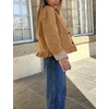 Women’s Cropped Trench Jacket Ruffle Hem Floral Lined Coat(Camel)