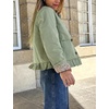 Women’s Cropped Trench Jacket Ruffle Hem Floral Lined Coat(Sagegreen)