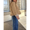 Women’s Cropped Trench Jacket Ruffle Hem Floral Lined Coat(Tan)