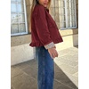Women’s Cropped Trench Jacket Ruffle Hem Floral Lined Coat(Wine)