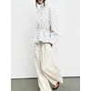 Women’s Drawstring Polka Dot Jackets Funnel Neck Button Down Short Casual Lightweight Parka Coat with Pockets(Beige)
