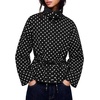 Women’s Drawstring Polka Dot Jackets Funnel Neck Button Down Short Casual Lightweight Parka Coat with Pockets(Black)