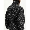 Women’s Drawstring Polka Dot Jackets Funnel Neck Button Down Short Casual Lightweight Parka Coat with Pockets(Black)